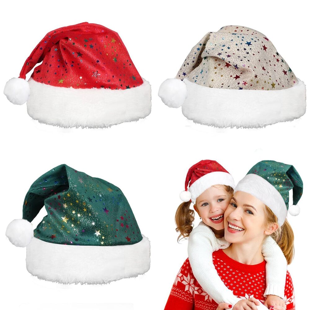 5196 3Pcs 2025 New Plush Santa Hats,Hot stamping Santa Hat for Adults